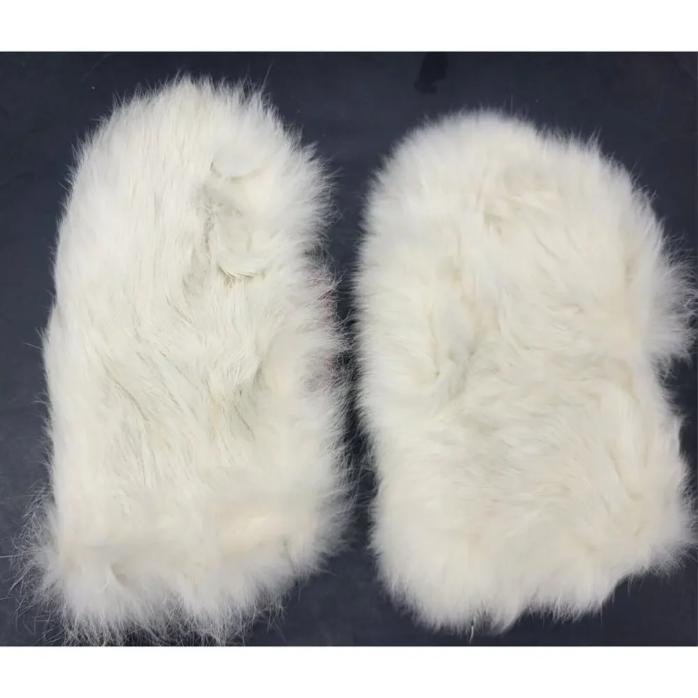 RARE 1950s Childs White/Red Fur/Leather Mittens and Wool Knit Cap YK